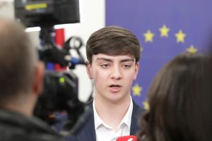 A photo of Srap Gevorgyan giving interview to media.